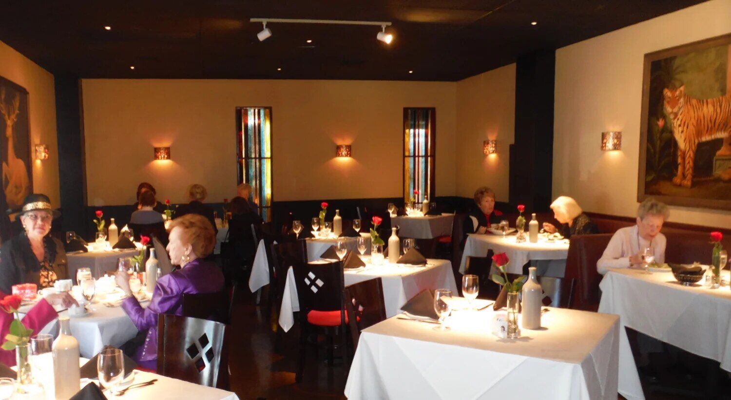 The dining room at Frederick's Restaurant, set for dinner