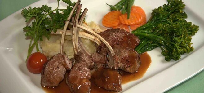 Rack of lamb chops plated at Frederick's Restaurant